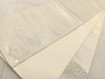 平和屋着物◎太鼓柄袋帯　唐織　雄麗四季孔雀文　銀糸　正絹　逸品　BAAV7105yc