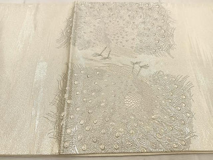 平和屋着物◎太鼓柄袋帯　唐織　雄麗四季孔雀文　銀糸　正絹　逸品　BAAV7105yc