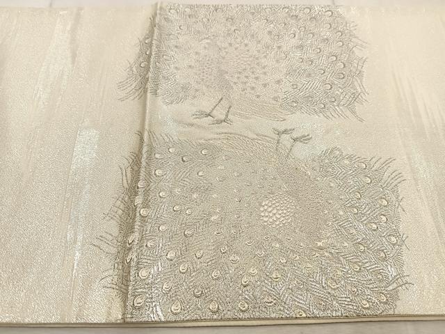 平和屋着物◎太鼓柄袋帯　唐織　雄麗四季孔雀文　銀糸　正絹　逸品　BAAV7105yc