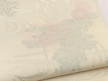 平和屋着物＊夏物　六通柄袋帯　流水秋草文　銀糸　正絹　逸品　baav7112yc