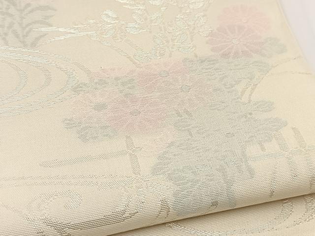 平和屋着物＊夏物　六通柄袋帯　流水秋草文　銀糸　正絹　逸品　baav7112yc