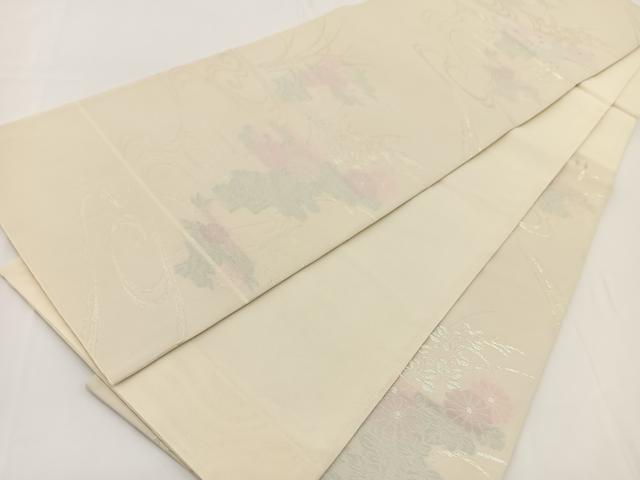 平和屋着物＊夏物　六通柄袋帯　流水秋草文　銀糸　正絹　逸品　baav7112yc