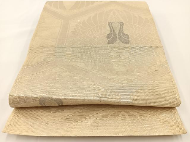 平和屋着物＊夏物 六通柄袋帯 双鶴亀甲文 銀糸 正絹 逸品 ◯