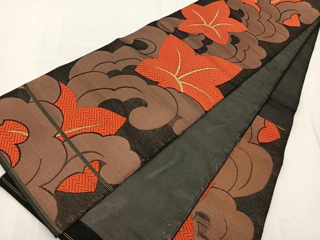平和屋着物＊夏物　六通柄　本袋帯　唐織　桔梗　黒地　金糸　正絹　逸品　未使用　BAAV7115yc