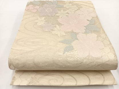 平和屋着物＊夏物 六通柄袋帯 流水花文 銀糸 正絹 逸品 BAAV7130yc