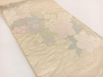平和屋着物＊夏物 六通柄袋帯 流水花文 銀糸 正絹 逸品 BAAV7130yc