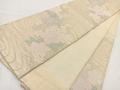 平和屋着物＊夏物 六通柄袋帯 流水花文 銀糸 正絹 逸品 BAAV7130yc