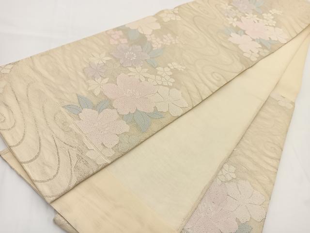 平和屋着物＊夏物 六通柄袋帯 流水花文 銀糸 正絹 逸品 BAAV7130yc