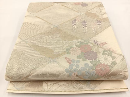 平和屋着物＊夏物 六通柄袋帯 菱天井草花文 金銀糸 正絹 逸品 BAAV7132yc