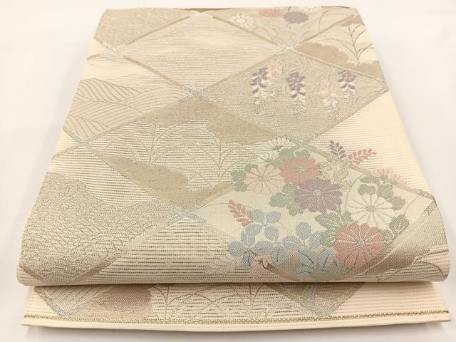 平和屋着物＊夏物 六通柄袋帯 菱天井草花文 金銀糸 正絹 逸品 BAAV7132yc