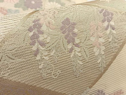 平和屋着物＊夏物 六通柄袋帯 菱天井草花文 金銀糸 正絹 逸品 BAAV7132yc