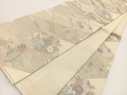 平和屋着物＊夏物 六通柄袋帯 菱天井草花文 金銀糸 正絹 逸品 BAAV7132yc
