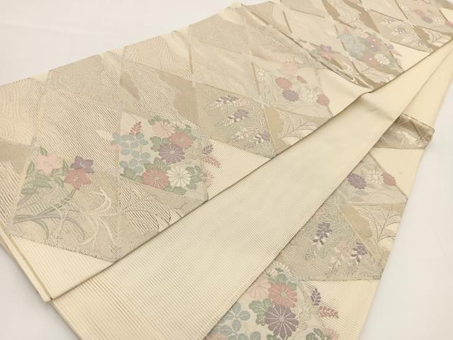 平和屋着物＊夏物 六通柄袋帯 菱天井草花文 金銀糸 正絹 逸品 BAAV7132yc
