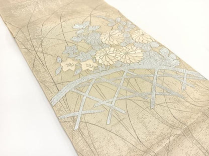 平和屋着物＊夏物 太鼓柄袋帯 銀駒刺繍 籬秋草文 銀 正絹 逸品 BAAV7135yc