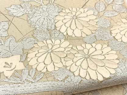 平和屋着物＊夏物 太鼓柄袋帯 銀駒刺繍 籬秋草文 銀 正絹 逸品 BAAV7135yc