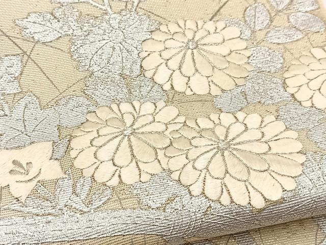 平和屋着物＊夏物 太鼓柄袋帯 銀駒刺繍 籬秋草文 銀 正絹 逸品 BAAV7135yc