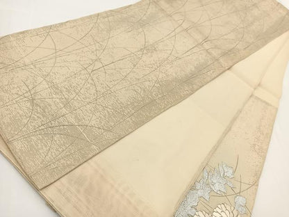 平和屋着物＊夏物 太鼓柄袋帯 銀駒刺繍 籬秋草文 銀 正絹 逸品 BAAV7135yc