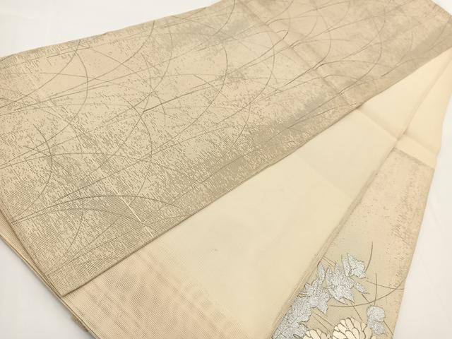 平和屋着物＊夏物 太鼓柄袋帯 銀駒刺繍 籬秋草文 銀 正絹 逸品 BAAV7135yc