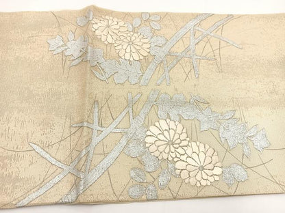 平和屋着物＊夏物 太鼓柄袋帯 銀駒刺繍 籬秋草文 銀 正絹 逸品 BAAV7135yc