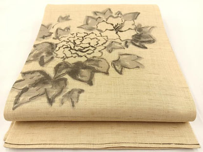 平和屋着物＊夏物 太鼓柄袋帯 手描き 牡丹 正絹 逸品 BAAV7137yc