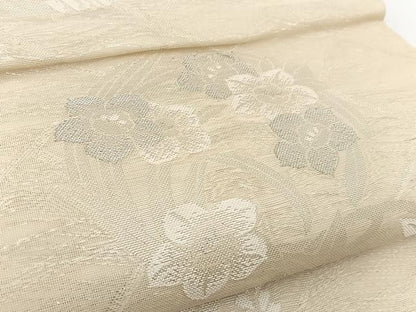 平和屋着物＊夏物 六通柄 本袋帯 草花丸文 銀糸 正絹 逸品 BAAV7139yc