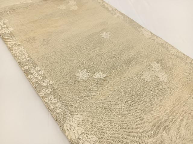 平和屋着物＊夏物 六通柄袋帯 立波秋草文 銀糸 正絹 逸品 BAAV7145yc