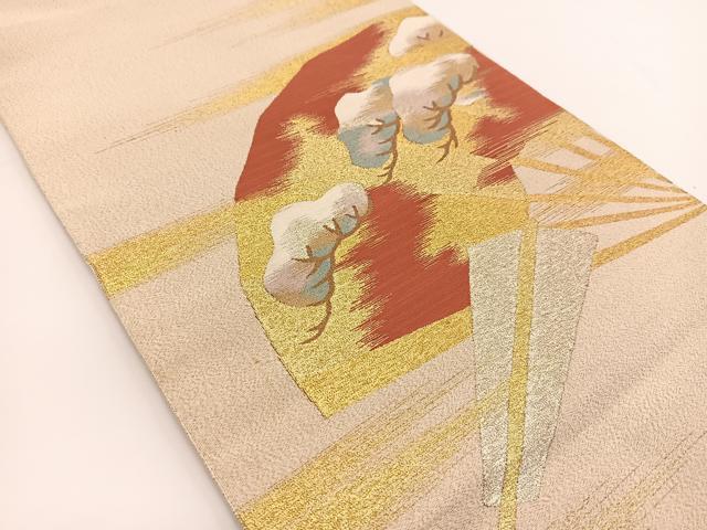 平和屋着物●爪掻き本綴れ　太鼓柄袋帯　扇面松文　金銀糸　正絹　逸品　BAAV7175yc