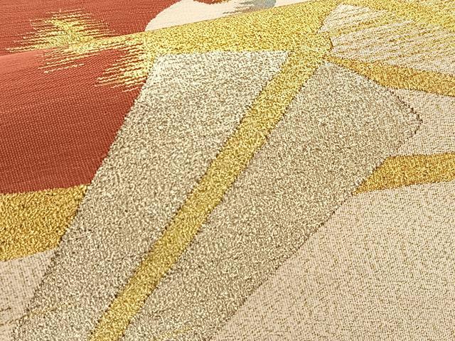 平和屋着物●爪掻き本綴れ　太鼓柄袋帯　扇面松文　金銀糸　正絹　逸品　BAAV7175yc
