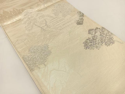 平和屋着物◎六通柄袋帯 プラチナ箔 風景文 正絹 逸品 未使用 BAAV7186yc