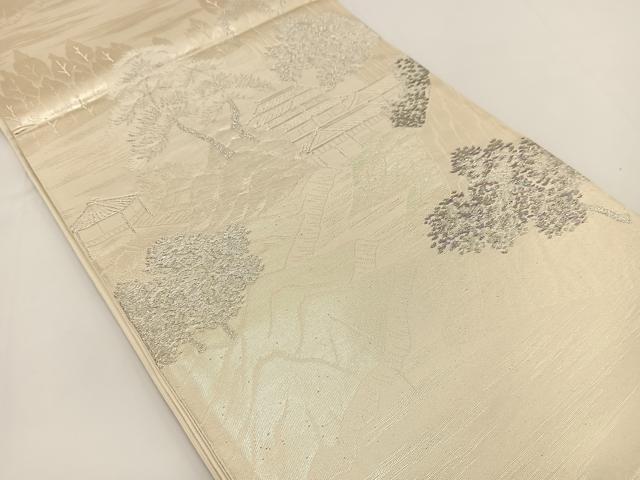 平和屋着物◎六通柄袋帯 プラチナ箔 風景文 正絹 逸品 未使用 BAAV7186yc