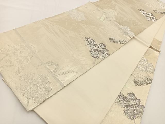平和屋着物◎六通柄袋帯 プラチナ箔 風景文 正絹 逸品 未使用 BAAV7186yc