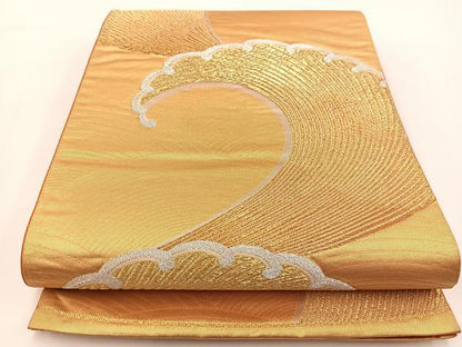 平和屋着物◎六通柄袋帯　立波文　金銀糸　正絹　逸品　BAAV7190yc