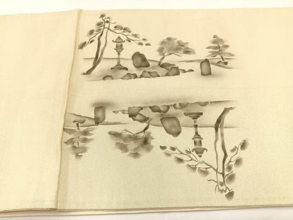 平和屋着物◎太鼓柄袋帯　手描き　風景文　引箔　正絹　逸品　BAAV7203yc