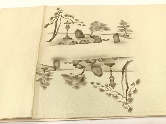 平和屋着物◎太鼓柄袋帯　手描き　風景文　引箔　正絹　逸品　BAAV7203yc