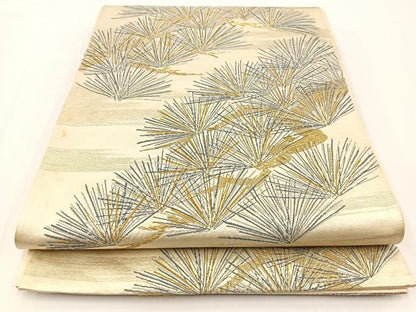 平和屋着物◎六通柄袋帯　唐織　若松葉文　金糸　正絹　逸品　BAAV7208yc