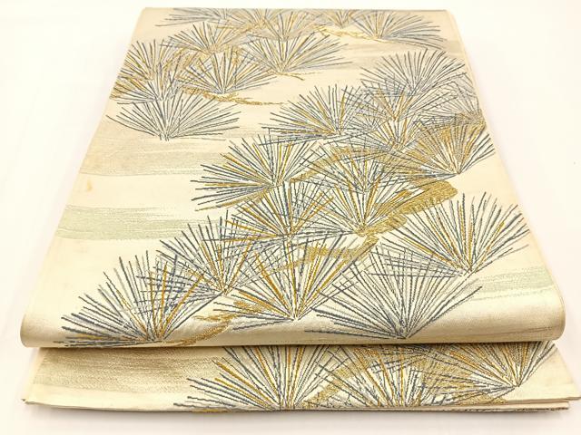 平和屋着物◎六通柄袋帯　唐織　若松葉文　金糸　正絹　逸品　BAAV7208yc