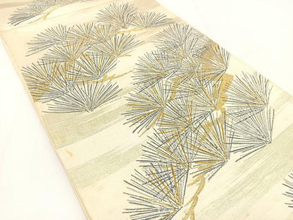平和屋着物◎六通柄袋帯　唐織　若松葉文　金糸　正絹　逸品　BAAV7208yc