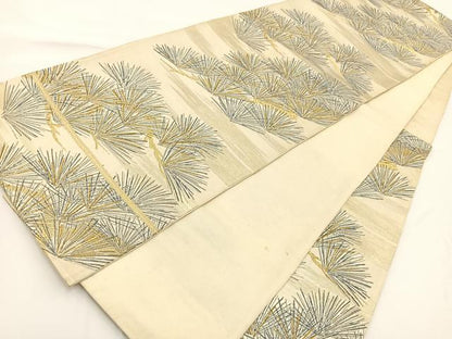 平和屋着物◎六通柄袋帯　唐織　若松葉文　金糸　正絹　逸品　BAAV7208yc