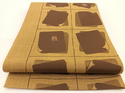 平和屋着物◎六通柄袋帯　色紙重ね花文　正絹　逸品　BAAV7216yc