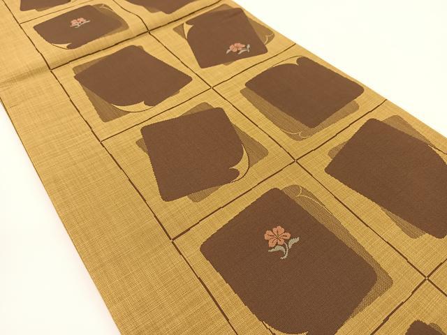 平和屋着物◎六通柄袋帯　色紙重ね花文　正絹　逸品　BAAV7216yc