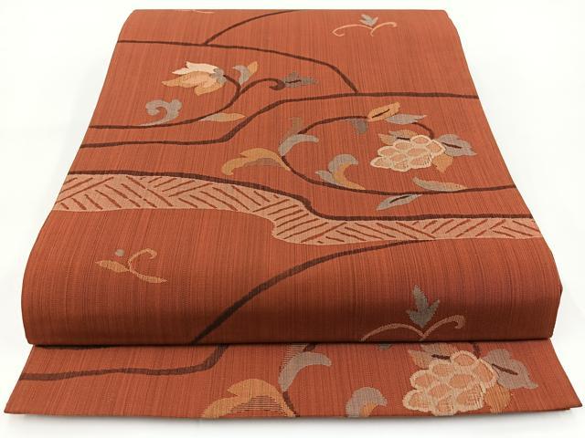 平和屋着物◎六通柄袋帯　立竜　葡萄更紗花文　正絹　逸品　BAAV7233yc