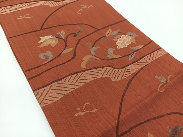 平和屋着物◎六通柄袋帯　立竜　葡萄更紗花文　正絹　逸品　BAAV7233yc