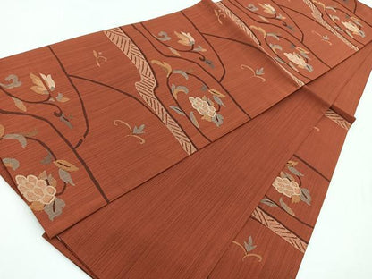 平和屋着物◎六通柄袋帯　立竜　葡萄更紗花文　正絹　逸品　BAAV7233yc