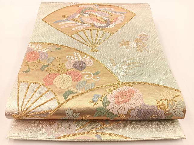 平和屋着物◎六通柄袋帯　唐織　鳳凰扇面花文　金銀糸　正絹　逸品　BAAV7235yc