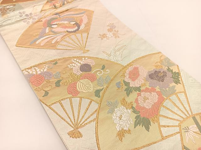 平和屋着物◎六通柄袋帯　唐織　鳳凰扇面花文　金銀糸　正絹　逸品　BAAV7235yc