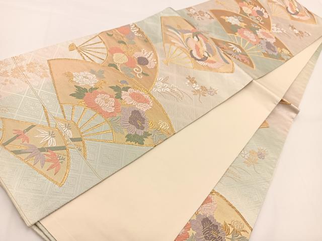 平和屋着物◎六通柄袋帯　唐織　鳳凰扇面花文　金銀糸　正絹　逸品　BAAV7235yc