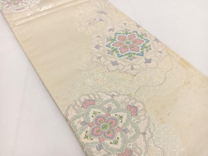平和屋着物◎六通柄袋帯　唐織　鳳凰正倉院花文　銀糸　正絹　逸品　BAAV7241yc