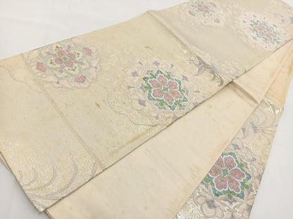 平和屋着物◎六通柄袋帯　唐織　鳳凰正倉院花文　銀糸　正絹　逸品　BAAV7241yc
