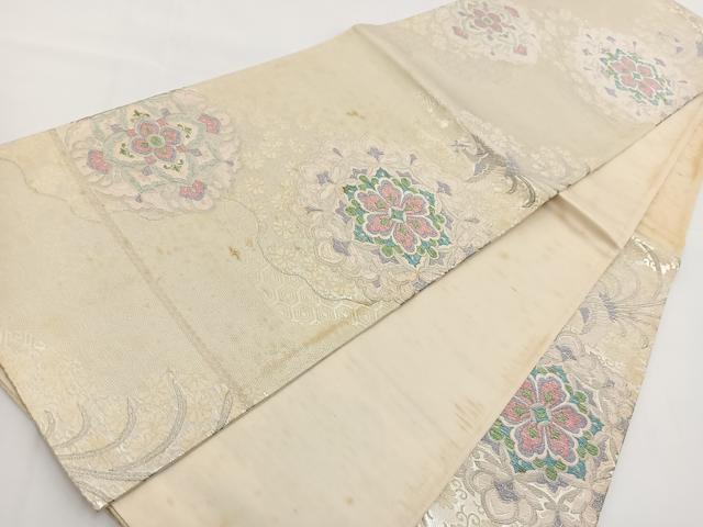 平和屋着物◎六通柄袋帯　唐織　鳳凰正倉院花文　銀糸　正絹　逸品　BAAV7241yc