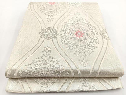 平和屋着物◎六通柄袋帯　唐織　立涌花文　銀糸　正絹　逸品　BAAV7243yc